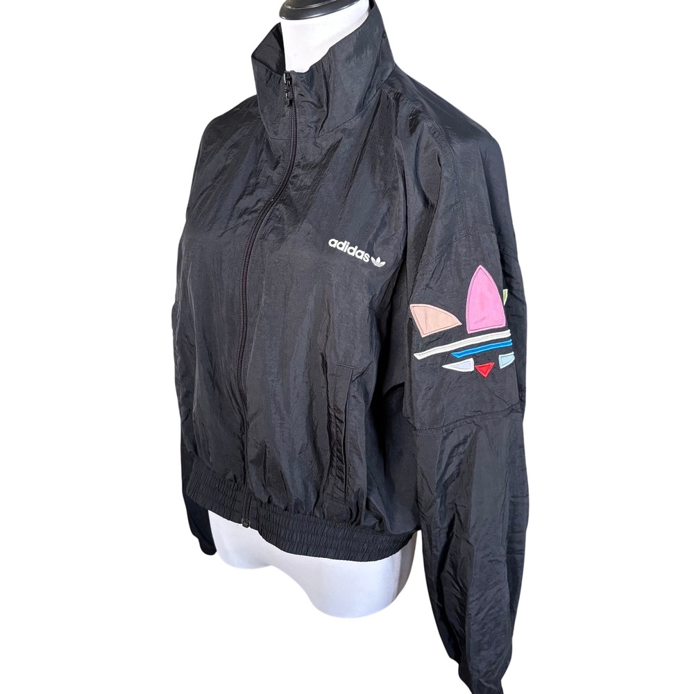 Adidas Originals Cropped Track Jacket Size L Black Pink Sporty